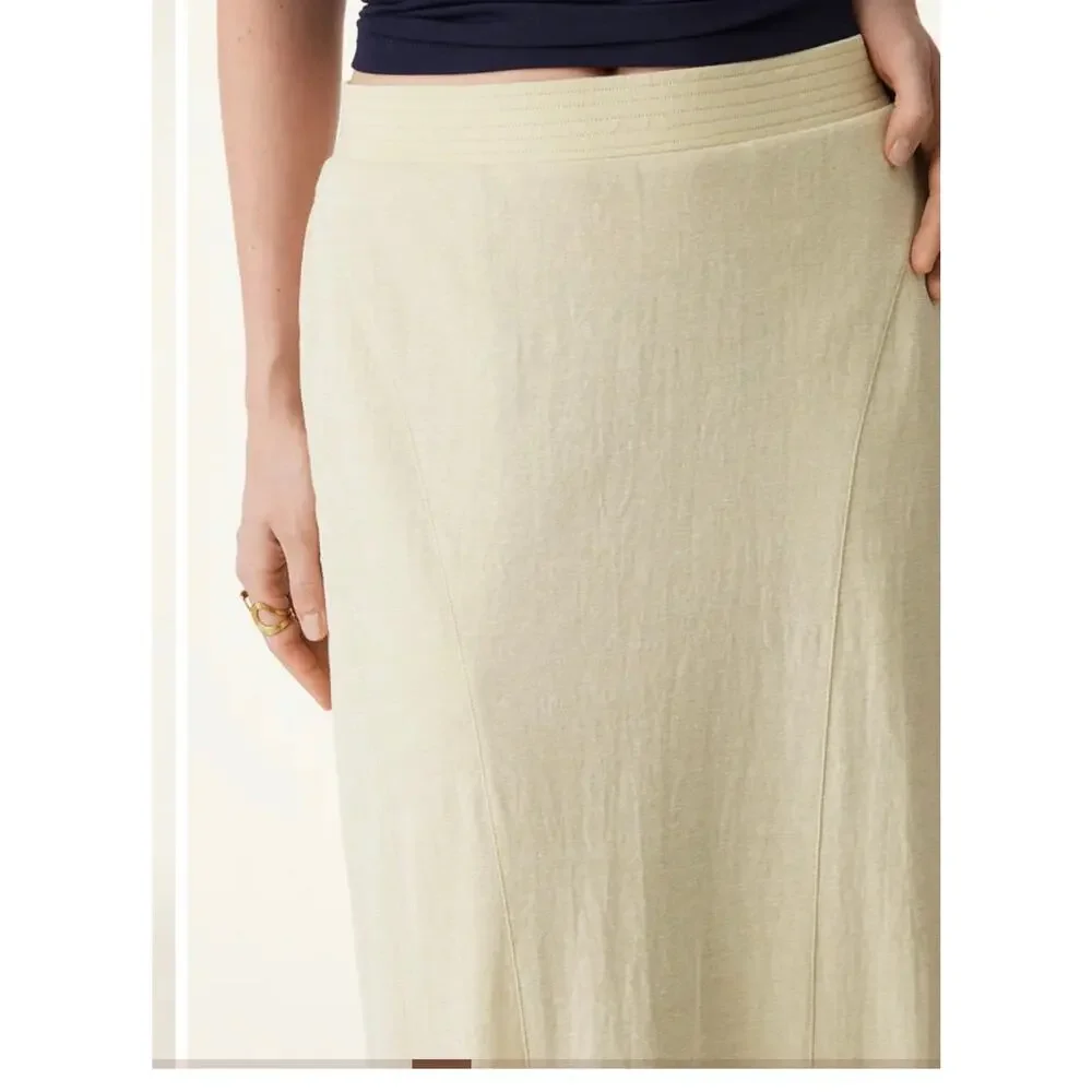 New OGLCotton Linen Wrinkle-resistant Cotton-linen Pull-on Midi Skirt Black XS